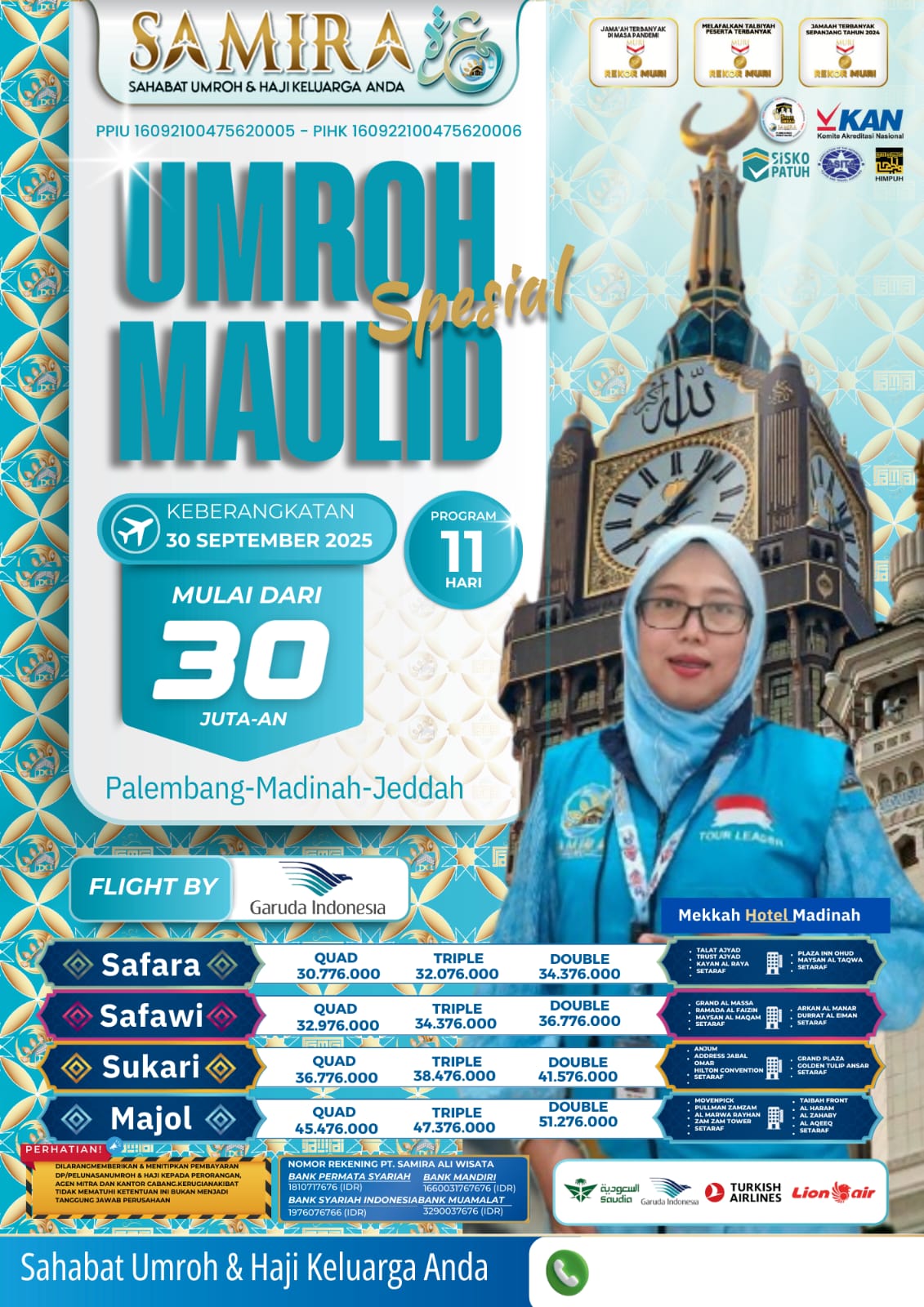 Umroh 11 Hari Sept'25 Palembang - Jeddah - Madinah