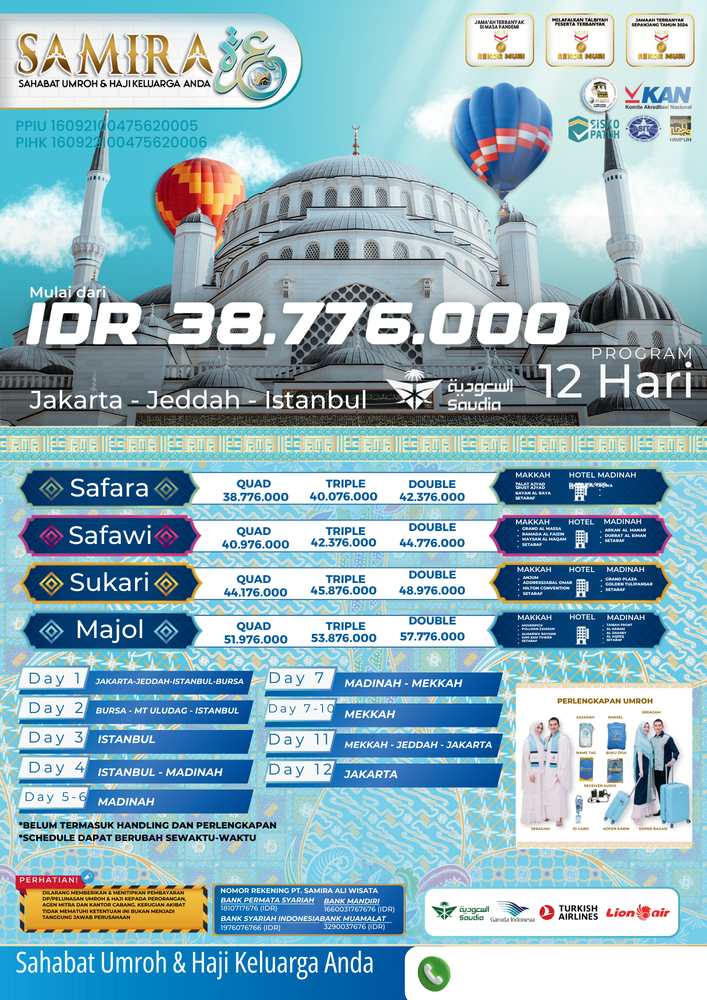 Umroh Plus Turky 12D Jakarta - Jeddah - Istanbul_By Saudia Airlines